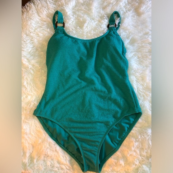 Shade & Shore Turquoise Textured Swimsuit - Picture 1 of 11